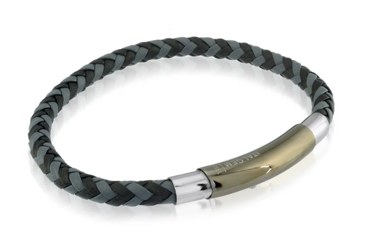 Italgem Stainless Steel Grey and Black Leather Bracelet