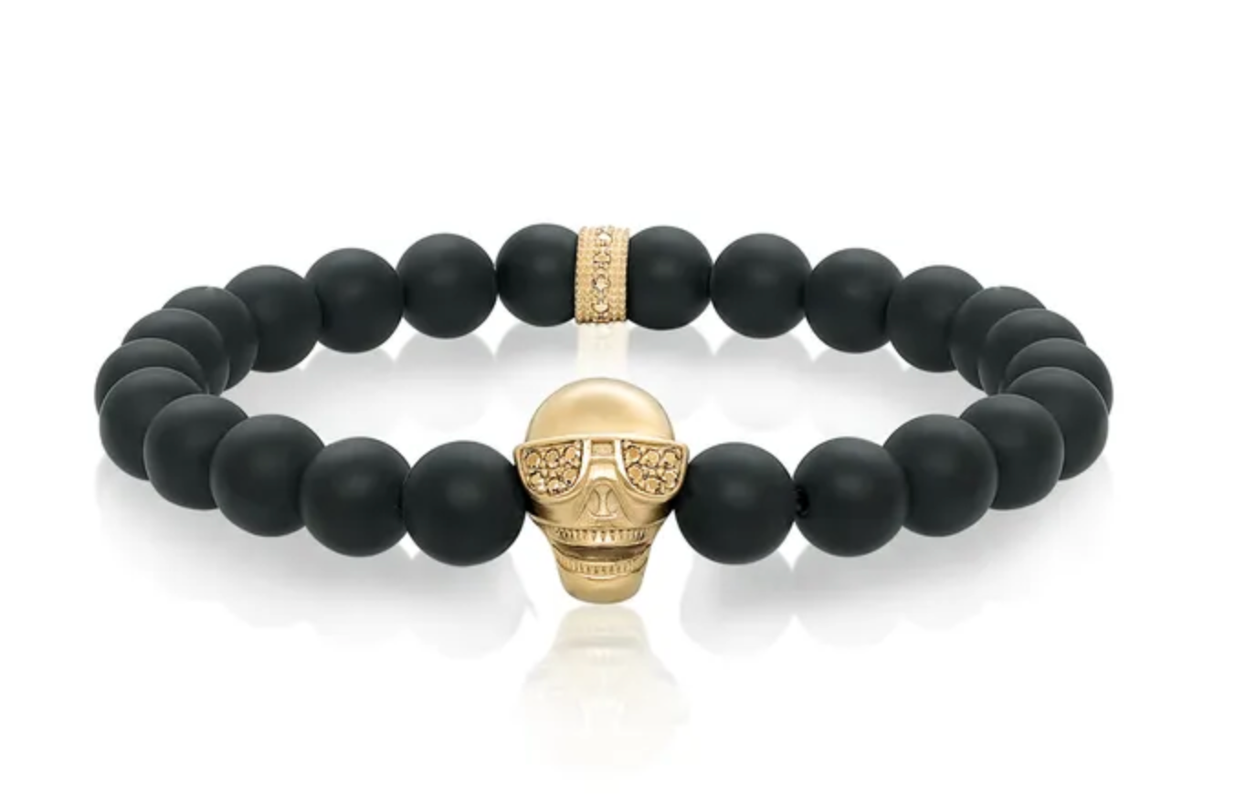 Italgem Stainless Steel Black Onyx Skull Head Bead Bracelet