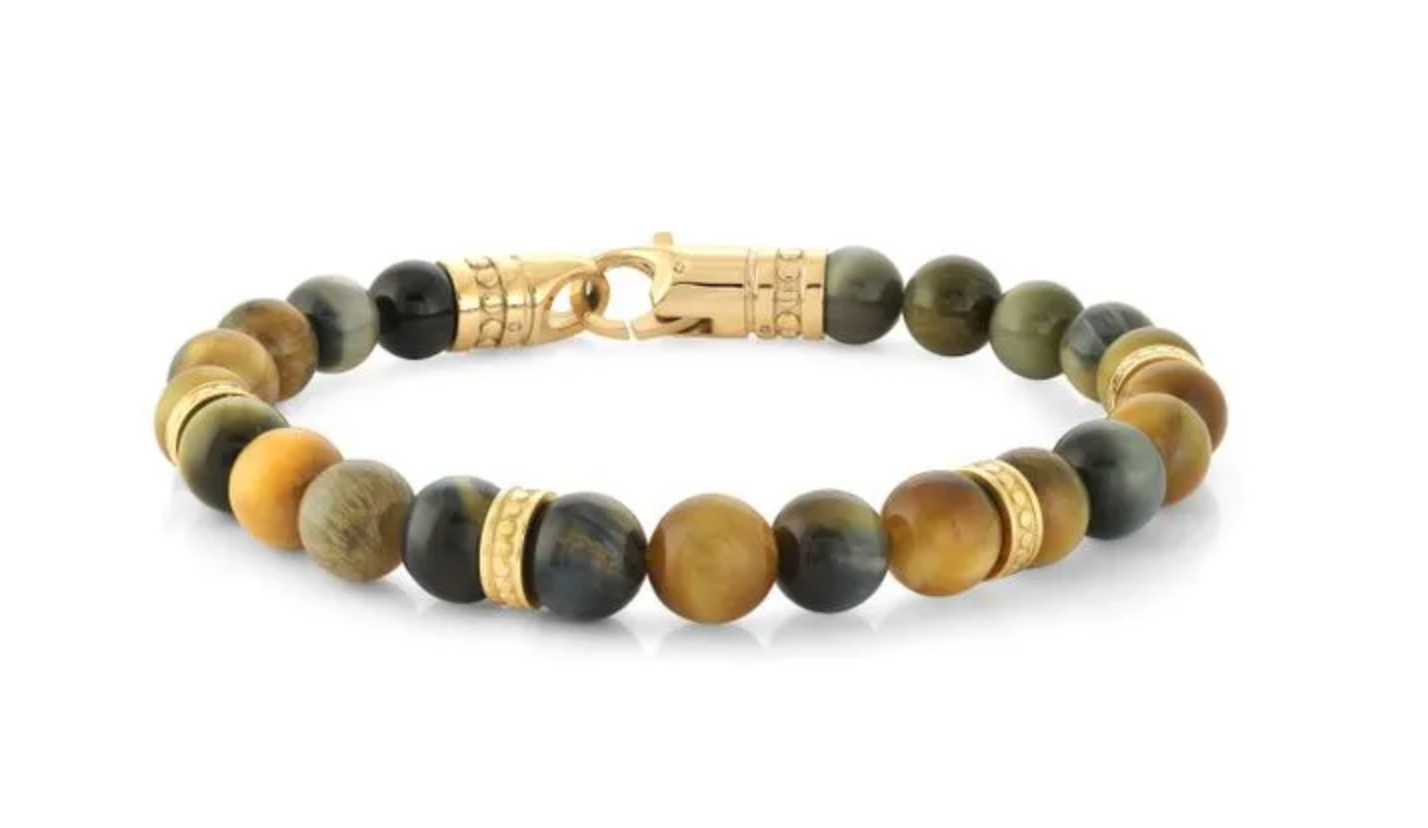 Italgem Stainless GoldIp Tigers Eye Bead Bracelet