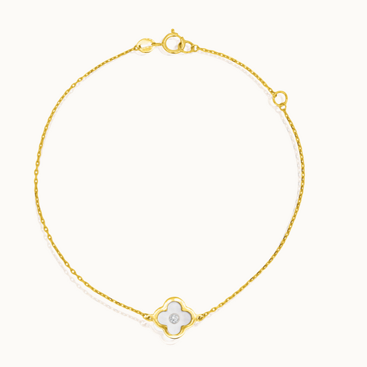 10K Yellow Gold Mother Of Pearl Clover Bracelet