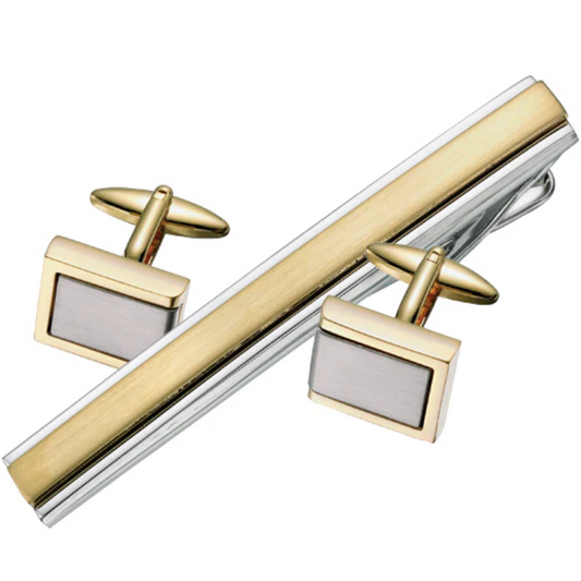 Two Tone Cufflink and Tie Bar Set