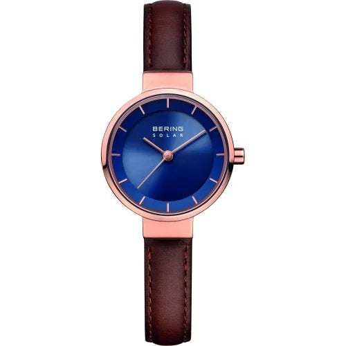 Bering Women's Solar Blue Dial Brown Leather Watch | 14627-567