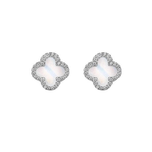 Sterling Silver Mother of Pearl Clover Design Studs
