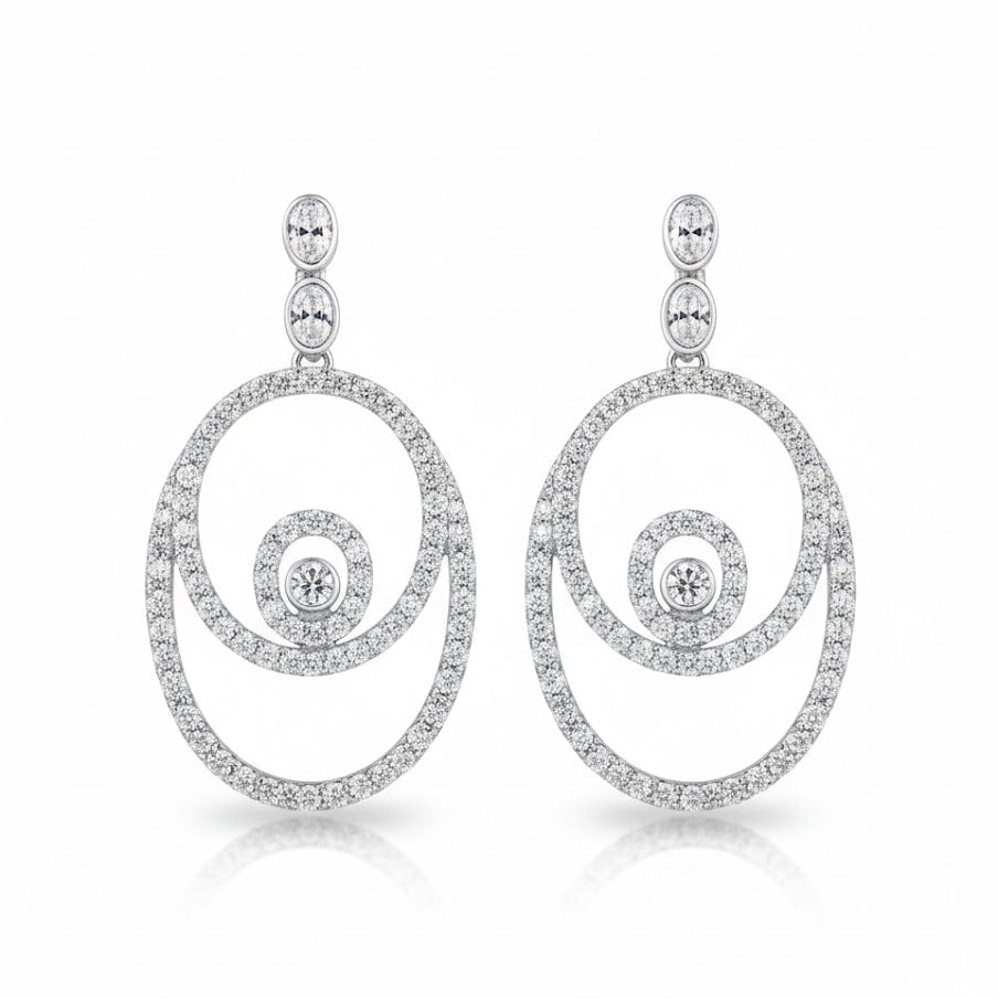 Sterling Silver Triple Oval  Earrings