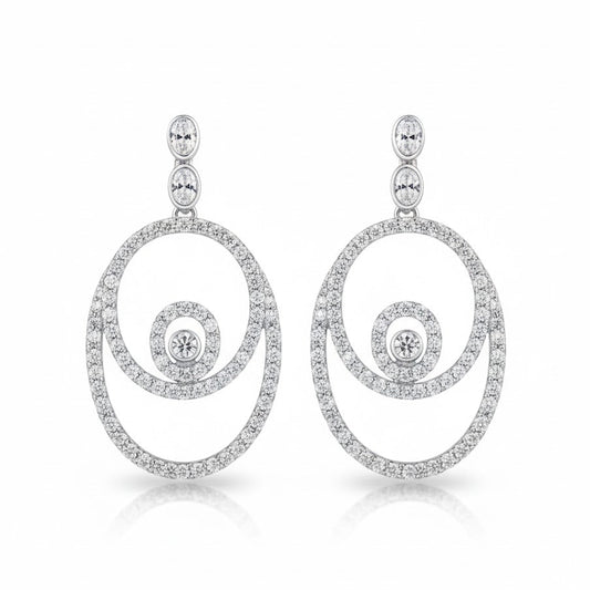 Sterling Silver Triple Oval  Earrings