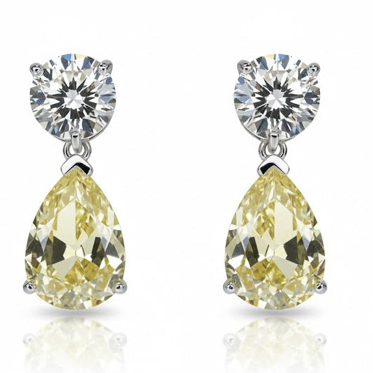 Sterling Silver Yellow Pear Shaped Dangling Earring