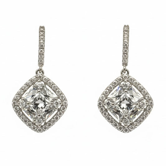 Sterling Silver Cushion cz Earring