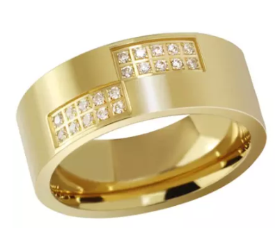 8mm Comfort fit Gold Stainless Steel Ring with Cubic Zirconia