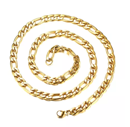 Stainless Steel 9mm Goldip Figaro Link Chain