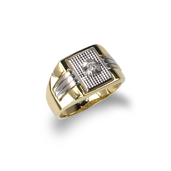 10K Two Tone Men's Square Ring with Cz