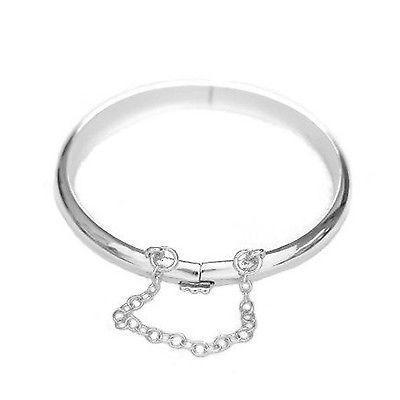 Sterling Silver Bangle with Safety Chain