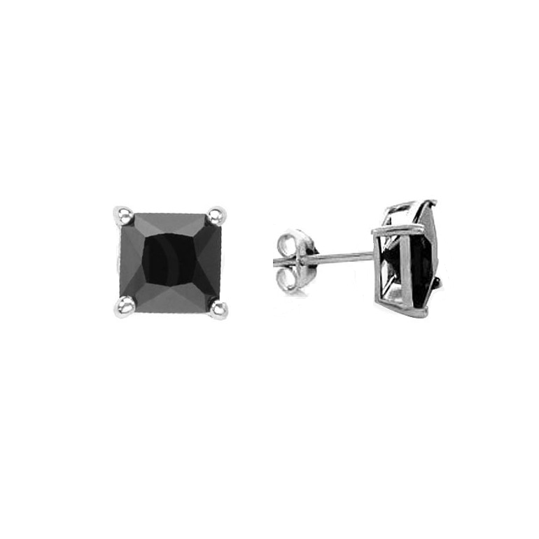 (7mm) Black Cz Square Studs