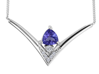 10K White Gold Trillion Cut Tanzanite Necklace with Diamonds