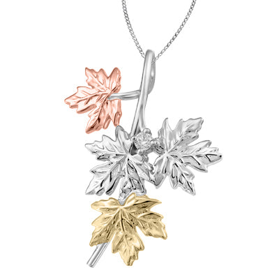 (0.25ct) Tri Color Maple Leaf Candian Diamond Necklace
