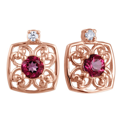 (0.05cttw) Rosegold PinkTopaz Earrings with Canadian Diamond