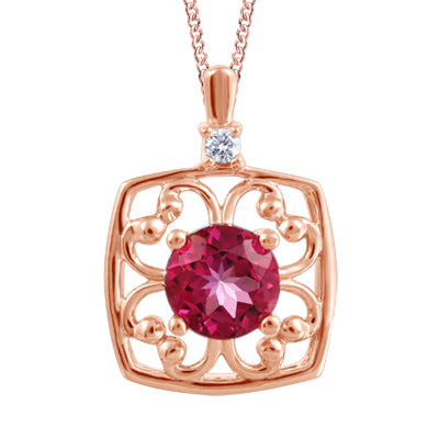 (0.027cttw) 10K Rosegold Pink Topaz and Diamond Necklace