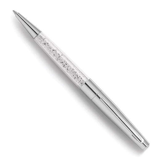 Silver Tone Plated Clear Crystal Filled Ballpoint Pen