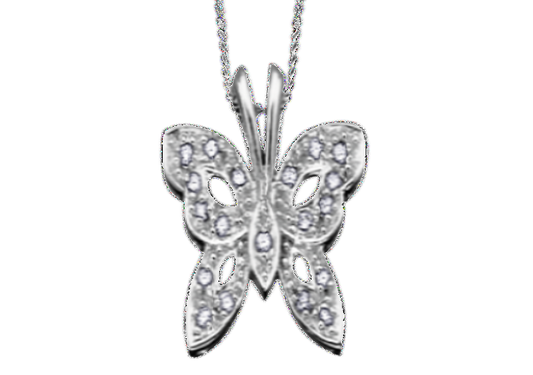 (0.10ct) 10K Whitegold Butterfly Pendant