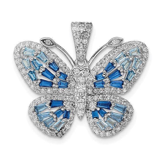 Sterling Silver Blue and White Cz Butterfly Pendant