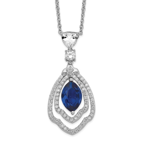 Sterling Silver Synthetic Sapphire and Cz Necklace