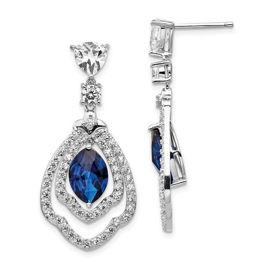 Sterling Silver Lab Created Sapphire Marquise Shape and Drop Earrings