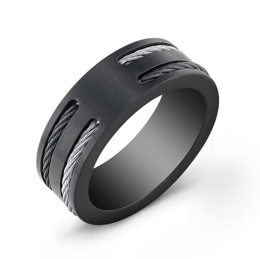 8mm Black Cable Stainless Steel Ring