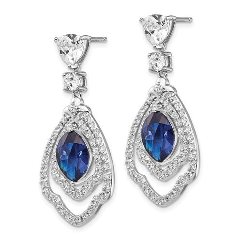 Sterling Silver Lab Created Sapphire Marquise Shape and Drop Earrings