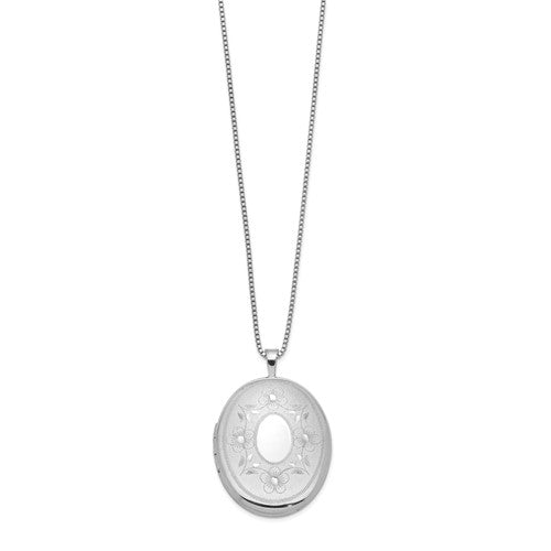 Sterling Silver Floral Oval Locket Necklace