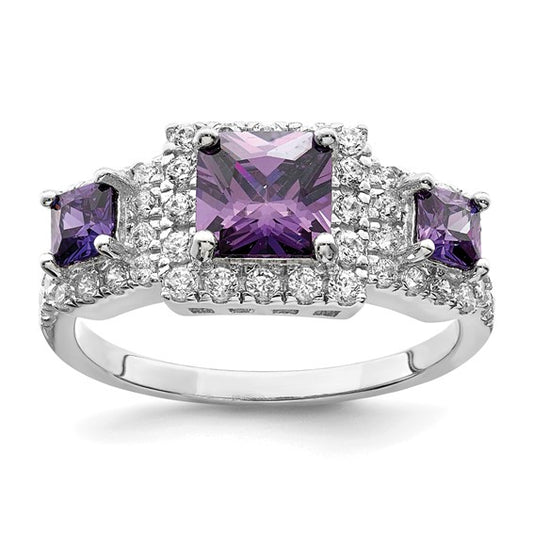 Sterling Silver Past Present Future Purple Ring