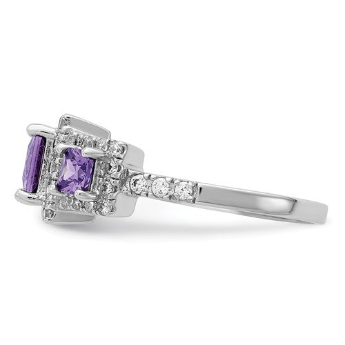 Sterling Silver Past Present Future Purple Ring