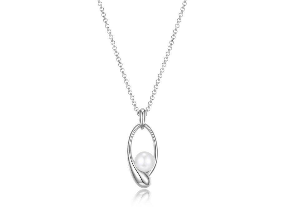 Sterling Silver Rhodium-plated pear shape white pearl Necklace