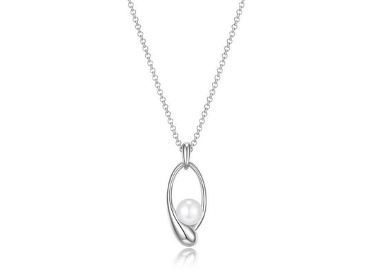 Sterling Silver Rhodium-plated pear shape white pearl Necklace