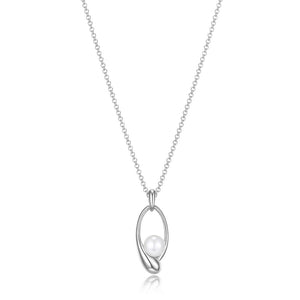 Sterling Silver Rhodium-plated pear shape white pearl Necklace