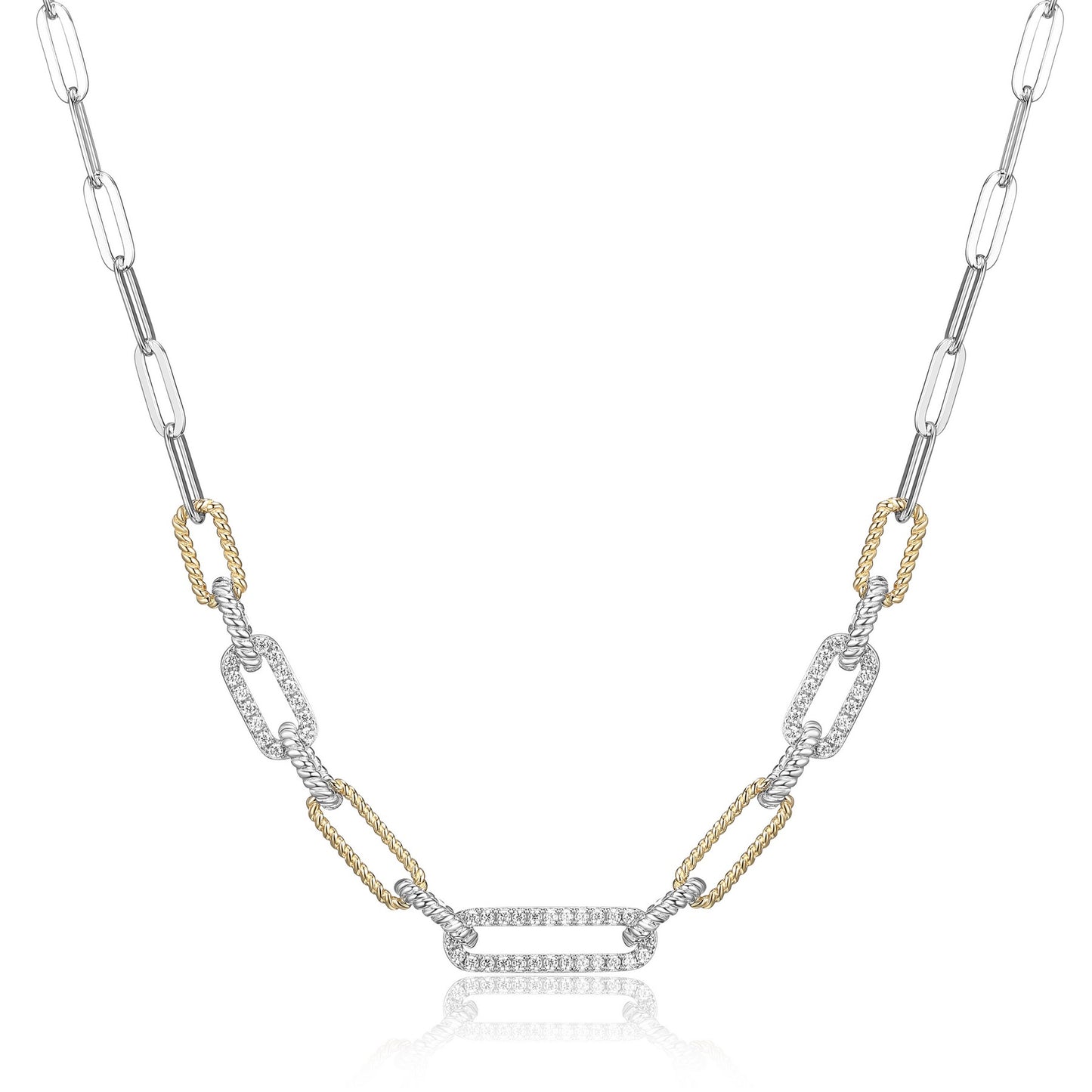 Reign By Paj Two Tone Sterling Silver Paperclip Necklace