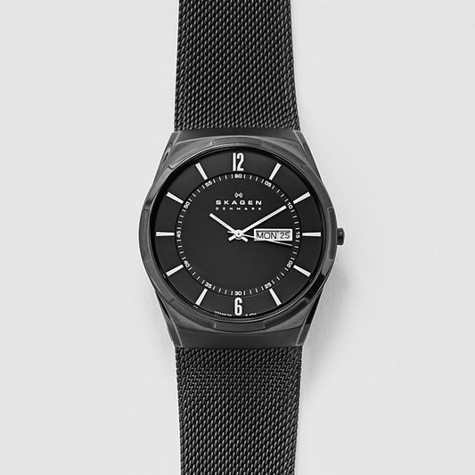 Skagen Melbye Titanium and Black Steel-Mesh Watch | skw6006