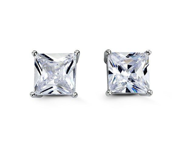(9mm) Sterling Silver Cz Square Studs