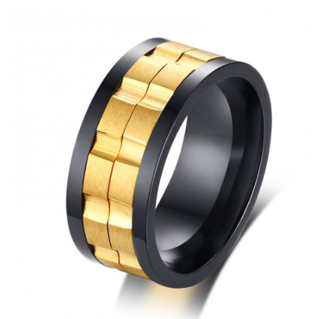 9mm Stainless Steel Black and Gold Ip Spinning Ring