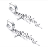 Stainless Steel Cross Dangle Huggie Earrings