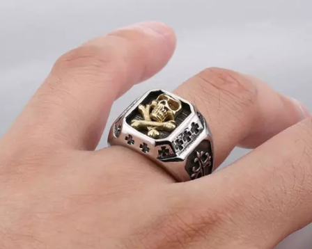 Stainless Steel Skull Ring with Gold Ip