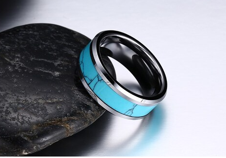 8mm Turquoise Inlayed Tungsten Ring