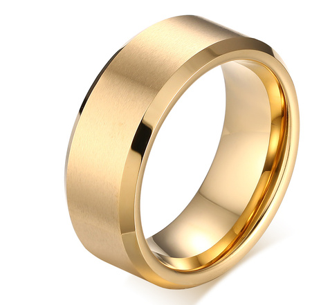 8mm Bevelled Edge Tungsten Gold Band