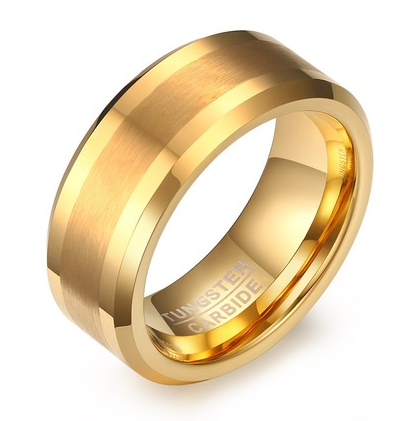 8mm Comfort fit Gold Tungsten Ring with Brushed and Polish Finish