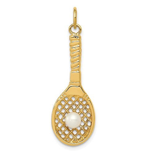 14k Tennis Racket with Pearl Pendant