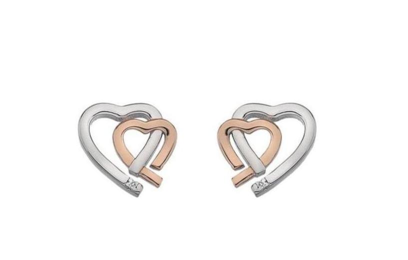 (0.01cttw)Sterling Silver Hearts Earrings