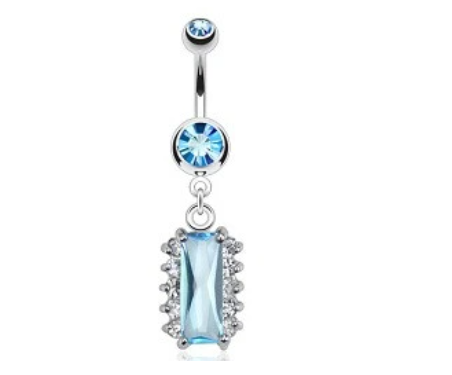 Surgical Steel Blue Cubic Zirconia Belly Button Ring( Naval Piercing)