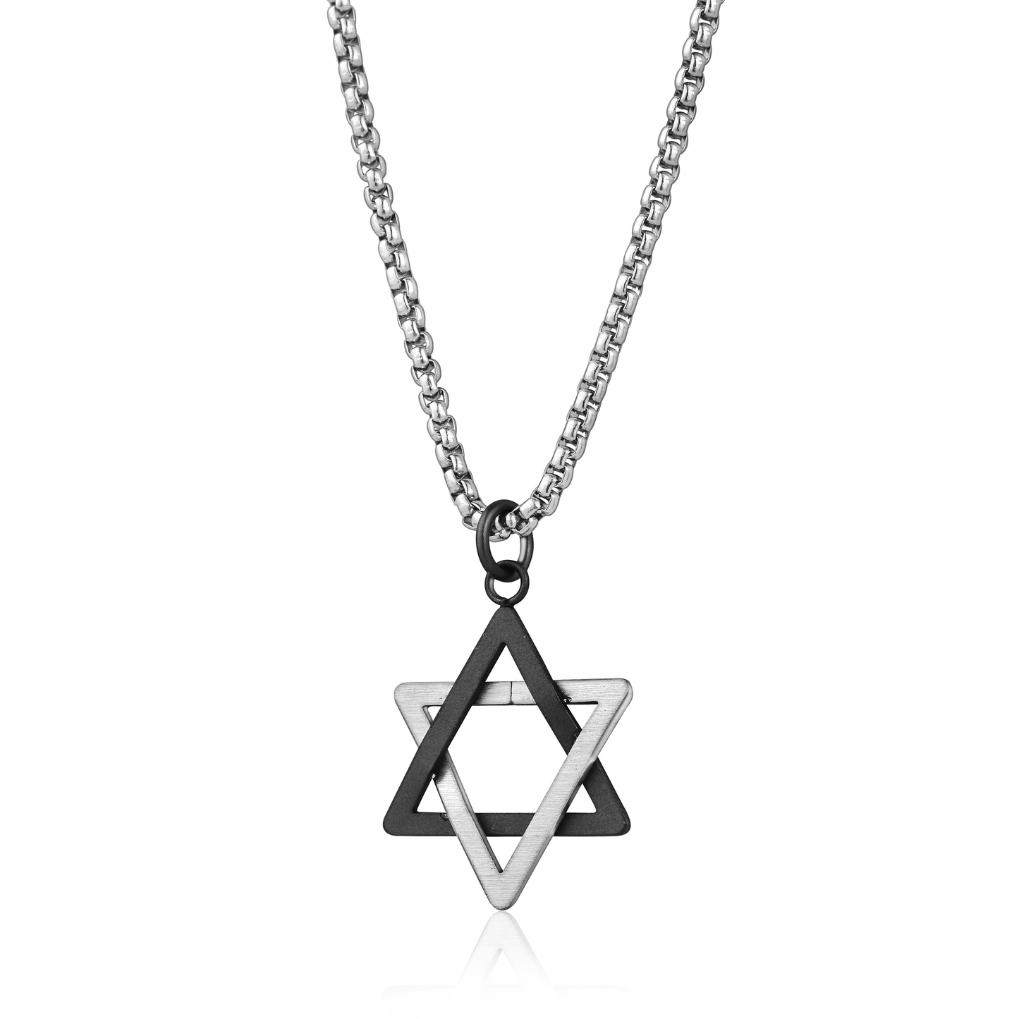 Black and Steel Star of David Necklace