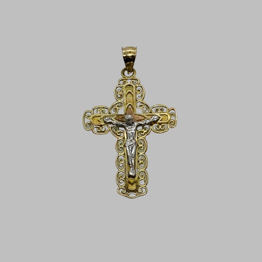 10k Tri Color Crucifix Cross