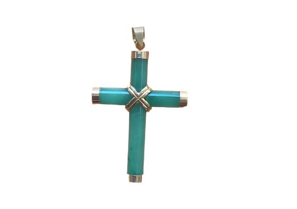 14k Yellowgold Jade Cross Pendant