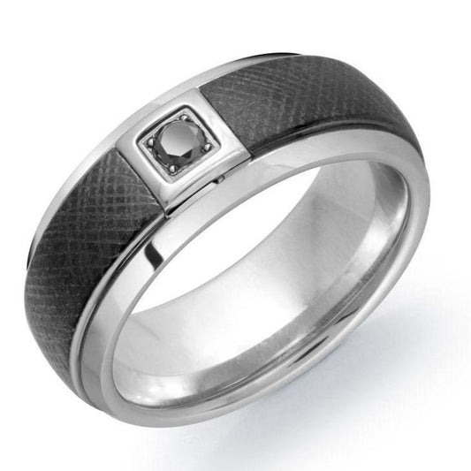 8mm Comfort Fit Tungsten Signature Black Diamond Ring