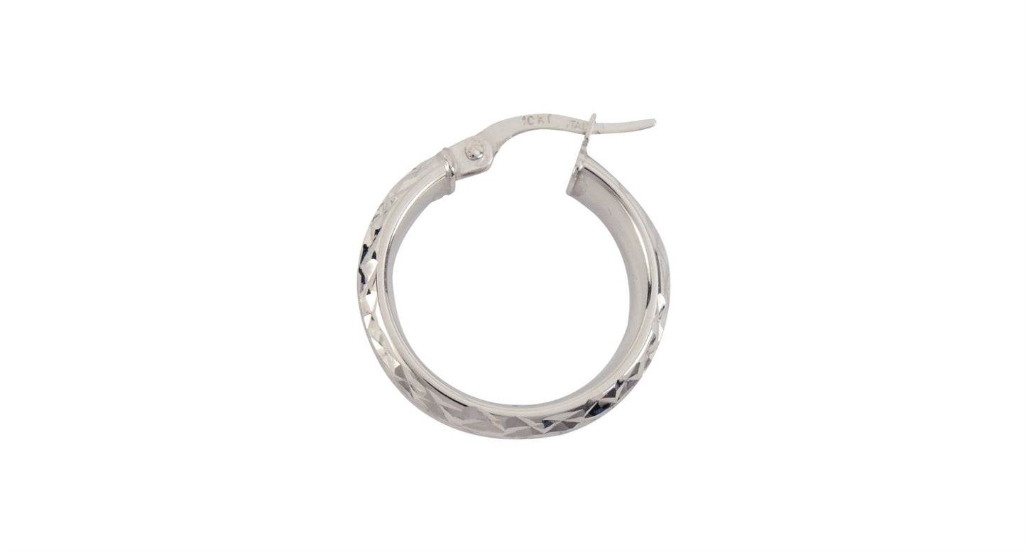 10k Whitegold Diamond Cut Hoops